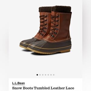 L.L. Bean Brown Leather Lace-Up Winter Boots with Dark Brown Fur Collar